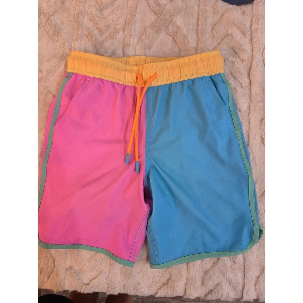 SurfCuz Boys Colorblock Swim Trunks Pink Blue Yellow Compression Liner Size 8
